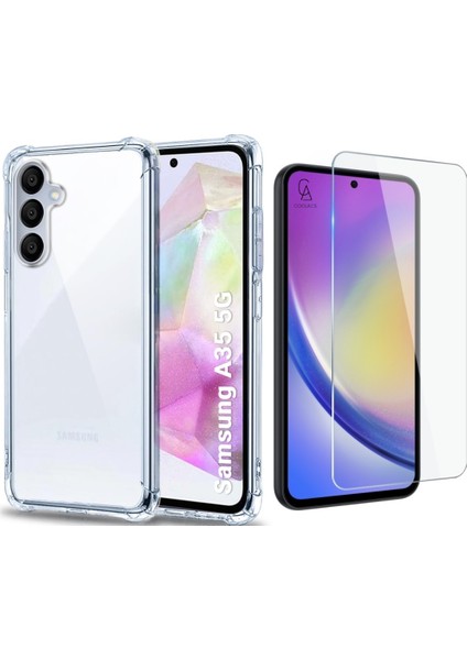 Samsung Galaxy A35 Uyumlu Köşe Dolgulu Anti Shock Telefon Kılıfı ve Kırılmaz Cam Ekran Koruyucu