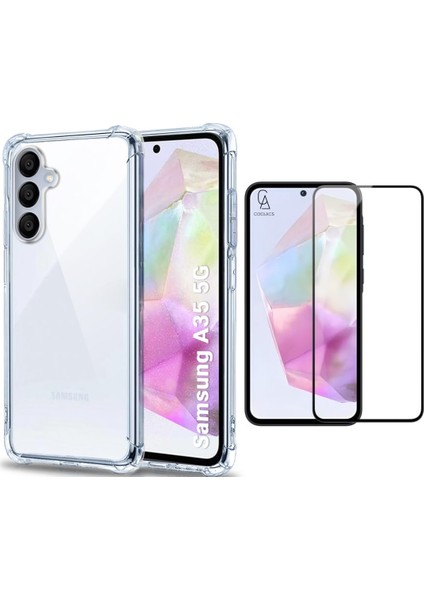 Samsung Galaxy A35 Uyumlu Köşe Dolgulu Anti Shock Telefon Kılıfı ve 5d Kırılmaz Cam Ekran Koruyucu