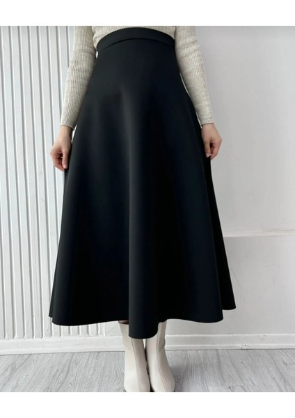 Kadın Scuba Krep Bel Lastikli Kiloş Etek Siyah fiyatları