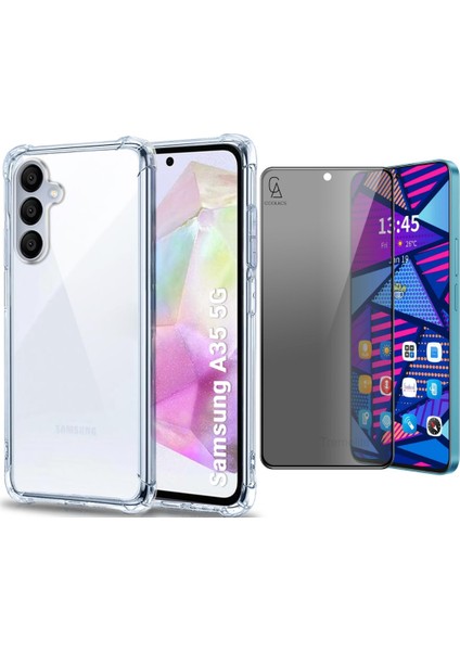 Samsung Galaxy A35 Uyumlu Köşe Dolgulu Anti Shock Telefon Kılıfı ve Hayalet Privacy Ekran Koruyucu