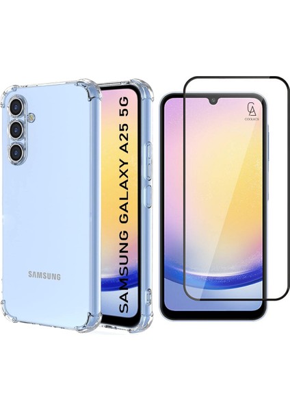 Samsung Galaxy A25 Uyumlu Köşe Dolgulu Anti Shock Telefon Kılıfı ve 5d Kırılmaz Cam Ekran Koruyucu