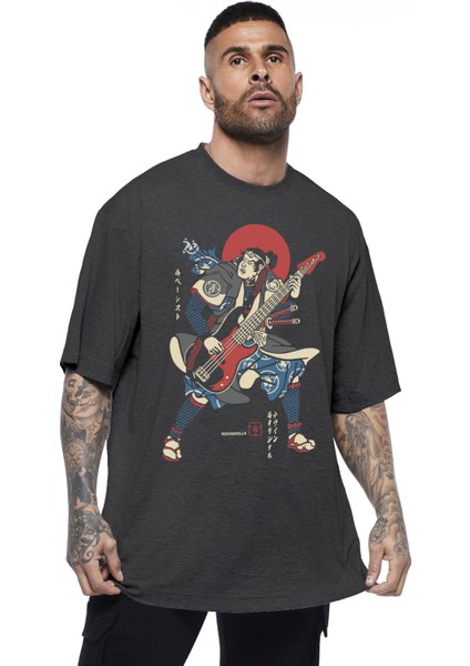Japon Bascı Antrasit Oversize Erkek Tshirt