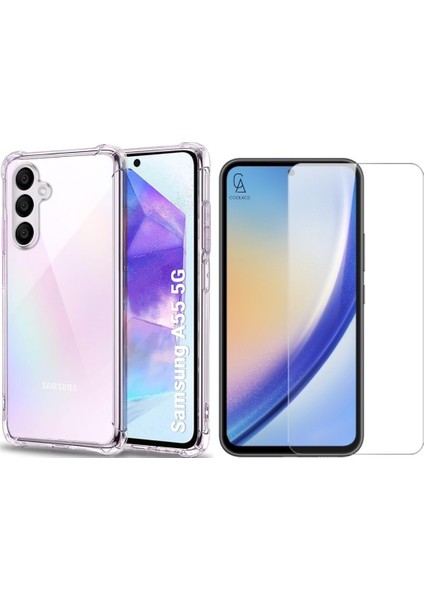 Samsung Galaxy A55 Uyumlu Köşe Dolgulu Anti Shock Telefon Kılıfı ve Kırılmaz Cam Ekran Koruyucu