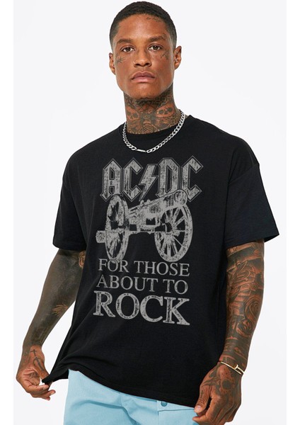 Top Rock Acdc Siyah Oversize Erkek Tshirt