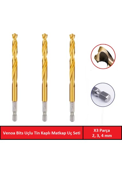 DT03 Tin Kaplı Bits Saplı Hss Delici Matkap Uç Seti 3 Parça