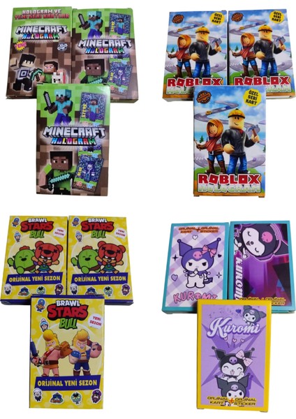 Süper Avantajlı Oyun Kartları Seti (3kutu Kuromi-3 Kutu Brawlstars-3 Kutu Roblox-3 Kutu Minecraft) Oyun Kağıtları