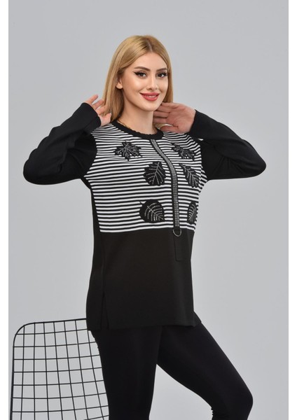 Çizgili Boncuk Işlemeli Aplike Nakışlı Bluz modelleri