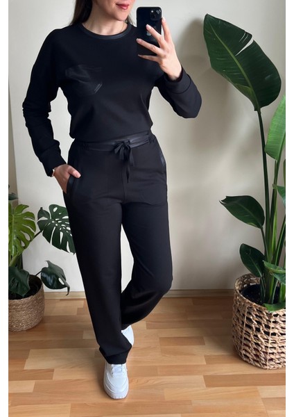 Deri Detaylı Siyah 2 Iplik Kompakt Takım