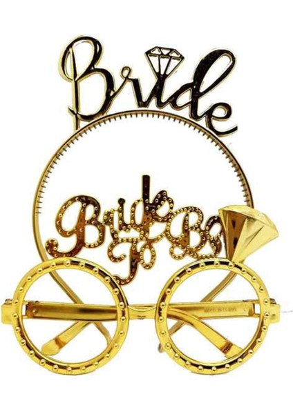 Bride To Be Tac Gözlük Seti Gold Renk Parti Aksesuar Taç Gözlük