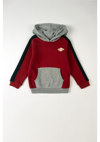 Mobo Erkek Çocuk Kapüşonlu Sweatshirt Kırmızı-Gri