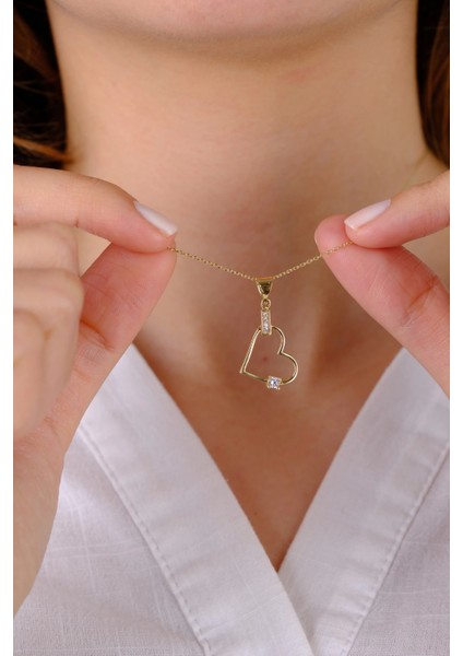 14 Ayar Altın Taşlı Kalpli Kolye Ucu modelleri