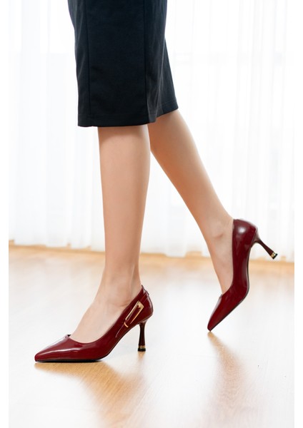 Bentlev Bordo Rugan Yanı Tokalı (8 Cm) Sivri Burun Topuklu Ayakkabı indirimleri