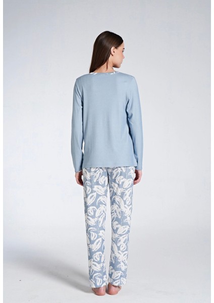 Kadın Uzun Kol Büyük Beden Önden Düğmeli Yakasız Pijama Takımı modelleri