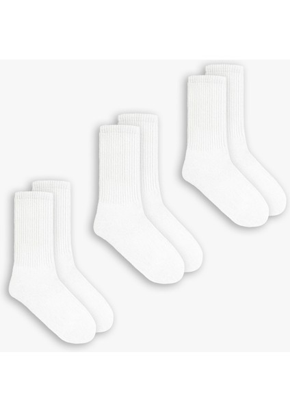 Unisex 3'lü Basic Uzun Kolej Tenis Çorap Beyaz