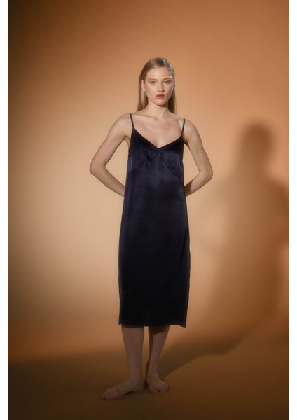 Kadın Vegan Dokuma Ayarlanır Ip Askılı V Yaka Elbise