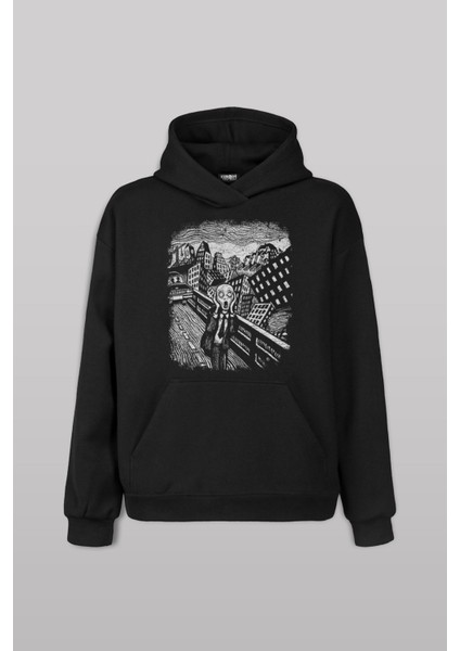 Unisex Sweatshirt Scream Edward Munch Tablo Korku Ressam Siyah Baskılı Sweat Hoodie