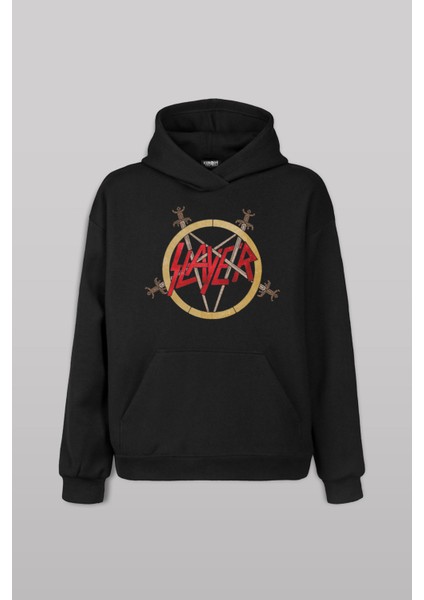 Siyah Sweatshirt Slayer Metal Music Guitar Gitar Baskılı Sweat Kapüşonlu Hoodie