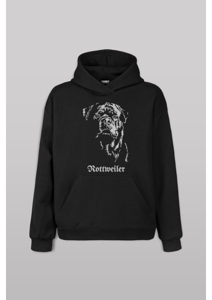 Rottweiler Dog Köpek Baskılı Siyah Kapüşonlu Hoodie Sweat