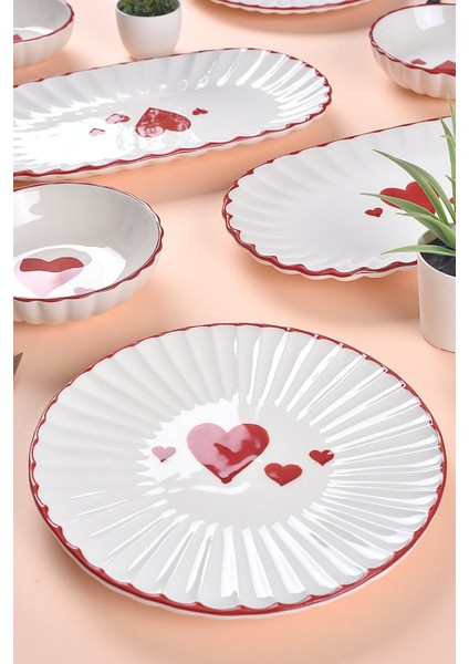 2 Kişilik Love Serisi Kahvaltı Takımı 8 Parça Kalp Desenli