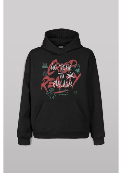 Typography Design Crispy Reality Y2K Grunge Street Grafitti Baskılı Siyah Sweat Kapüşonlu Hoodie