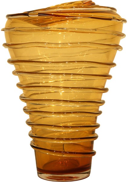 Cam Amber Halkalı Büyük Vazo 30 x 30 x 38,5 cm