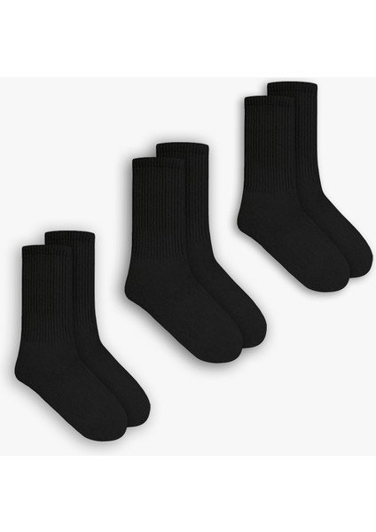 Unisex 3'lü Basic Uzun Kolej Tenis Çorap Siyah