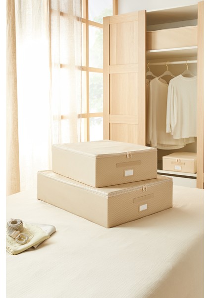 Ocean Home Te x tile 2'li Bej Balıksırtı Destekli Hurç Set 45 x 55 x 18 + 55 x 70 x 18 cm