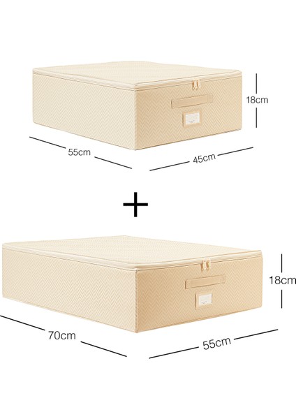 Ocean Home Te x tile 2'li Bej Balıksırtı Destekli Hurç Set 45 x 55 x 18 + 55 x 70 x 18 cm