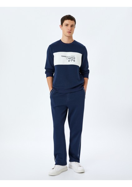 Bisiklet Yaka Renk Bloklu Pamuk Karışımlı Slogan Baskılı Sweatshirt