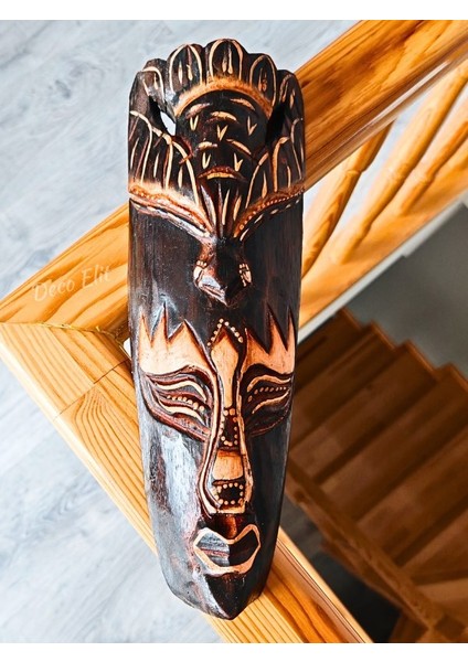 Ahşap Oyma Kuş Surat Mask Totem Aborjin Tipi Duvar Objesi Mindi Ağacı El Oyması 30 cm
