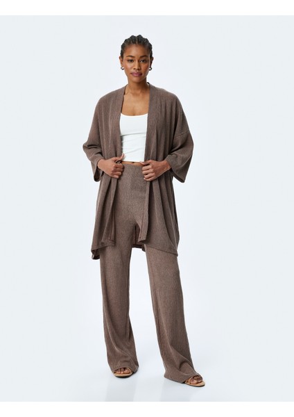 Viskon Karışımlı Rahat Kalıp Geniş Uzun Kollu Kimono