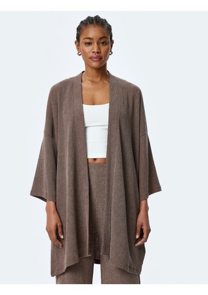 Viskon Karışımlı Rahat Kalıp Geniş Uzun Kollu Kimono modelleri