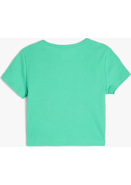 California Baskılı Kısa Kollu Bisiklet Yaka Pamuklu Crop Tişört fiyatları