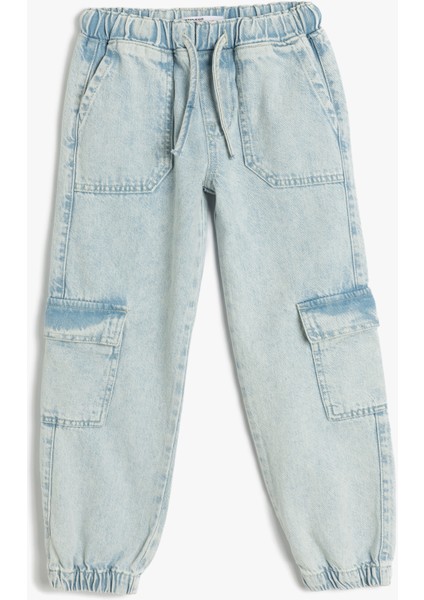 Pamuklu Beli Bağcıklı Cepli Jogger Denim Pantolon
