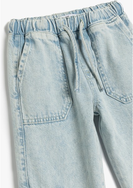 Pamuklu Beli Bağcıklı Cepli Jogger Denim Pantolon