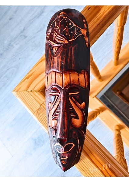 Ahşap Oyma Balık Surat Mask Totem Aborjin Tipi Duvar Objesi Mindi Ağacı El Oyması 30 cm