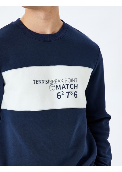 Bisiklet Yaka Renk Bloklu Pamuk Karışımlı Slogan Baskılı Sweatshirt