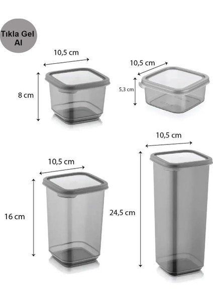 Dina 64 Parça Kare Erzak ve Bakliyat Saklama Kabı Baharat Seti 8X(300ML500ML1100ML1700ML) Etiketli