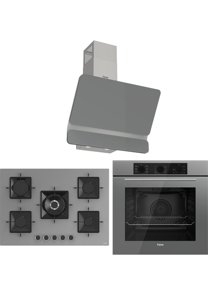 Ss Serisi Gri 5 Gözlü Ankastre Set ( QBL62CPR-SS038-D082 )