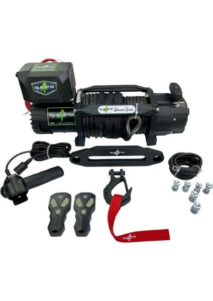12V 13500 Lb Siyah Sentetik Halatlı Off-Road 4x4 Vinç (Siyah Halatlı)