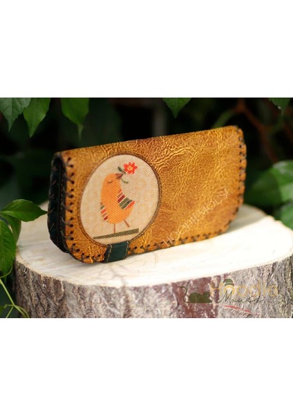 Kuş Figürlü Büyük Cüzdan Etnik Bohem Retro Vintage Style - Hardal