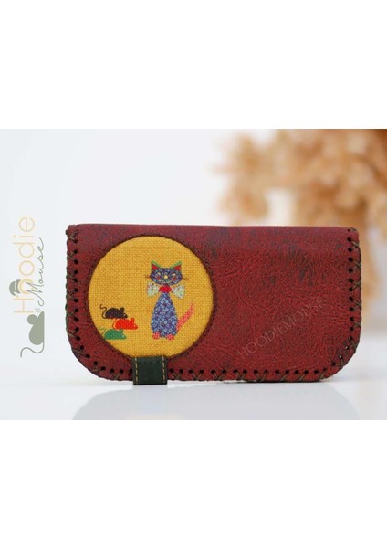 Kedi Fare Figürlü Büyük Cüzdan Etnik Bohem Retro Vintage Style - Bordo