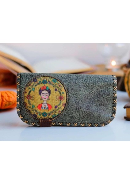 Frida Figürlü Büyük Cüzdan Etnik Bohem Retro Vintage Style - Yesıl