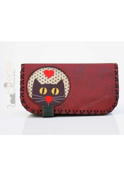 Kedi Aşkı Figürlü Büyük Cüzdan Etnik Bohem Retro Vintage Style - Bordo indirimleri