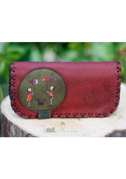 Balon Tutan Kız Figürlü Büyük Cüzdan Etnik Bohem Retro Vintage Style - Bordo