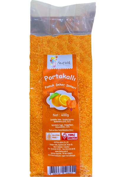 Turuncu Renkli Pamuk Şeker Için Portakal Aromalı Toz Şekeri - 400 gr