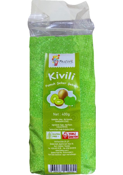 Yeşil Renkli Pamuk Şeker Için Kivi Aromalı Toz Şekeri - 400 gr