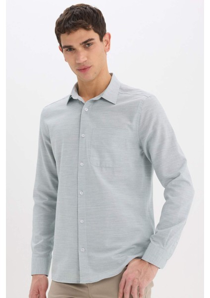 Modern Fit Polo Yaka Basic Düz Uzun Kollu Gömlek E5045AX25SM
