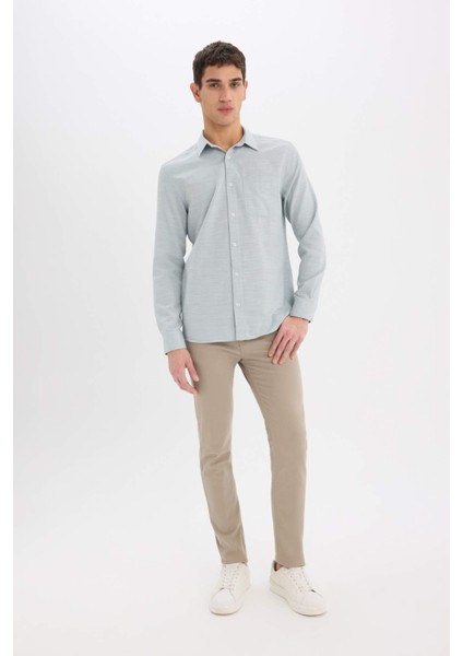 Modern Fit Polo Yaka Basic Düz Uzun Kollu Gömlek E5045AX25SM