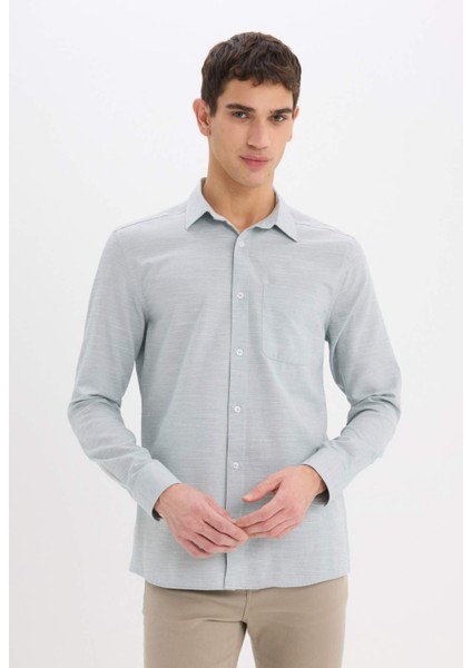 Modern Fit Polo Yaka Basic Düz Uzun Kollu Gömlek E5045AX25SM